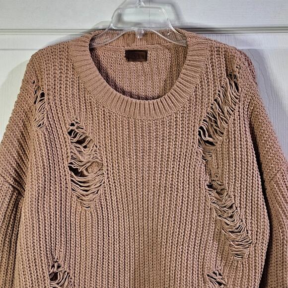 POL Sweater Womens M Tan Distressed Grunge Streetwear Indie Sleaze Chunky Knit - Picture 2 of 7